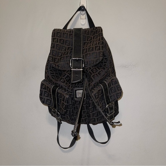 Fendi Brown Zucca Monogram Canvas & Textured Calfskin Leather Vintage Ba… - Picture 5 of 11